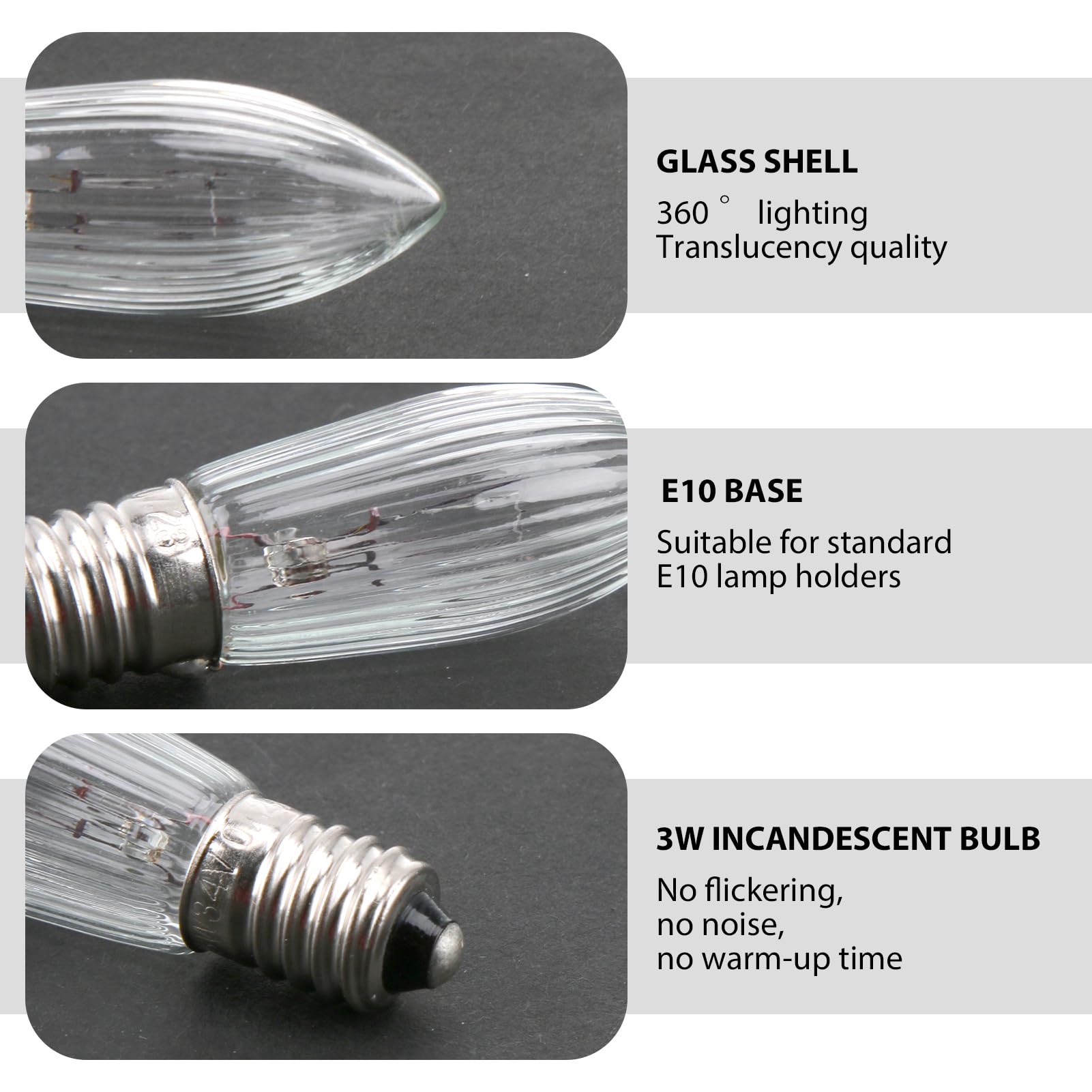 Sangcca E10 Candle Bulb 3Ẉ 34V, 10 Pack Candle Replacement Light Bulbs, Candles Arch Bridge Bulb Warm White 2700K - Image 3