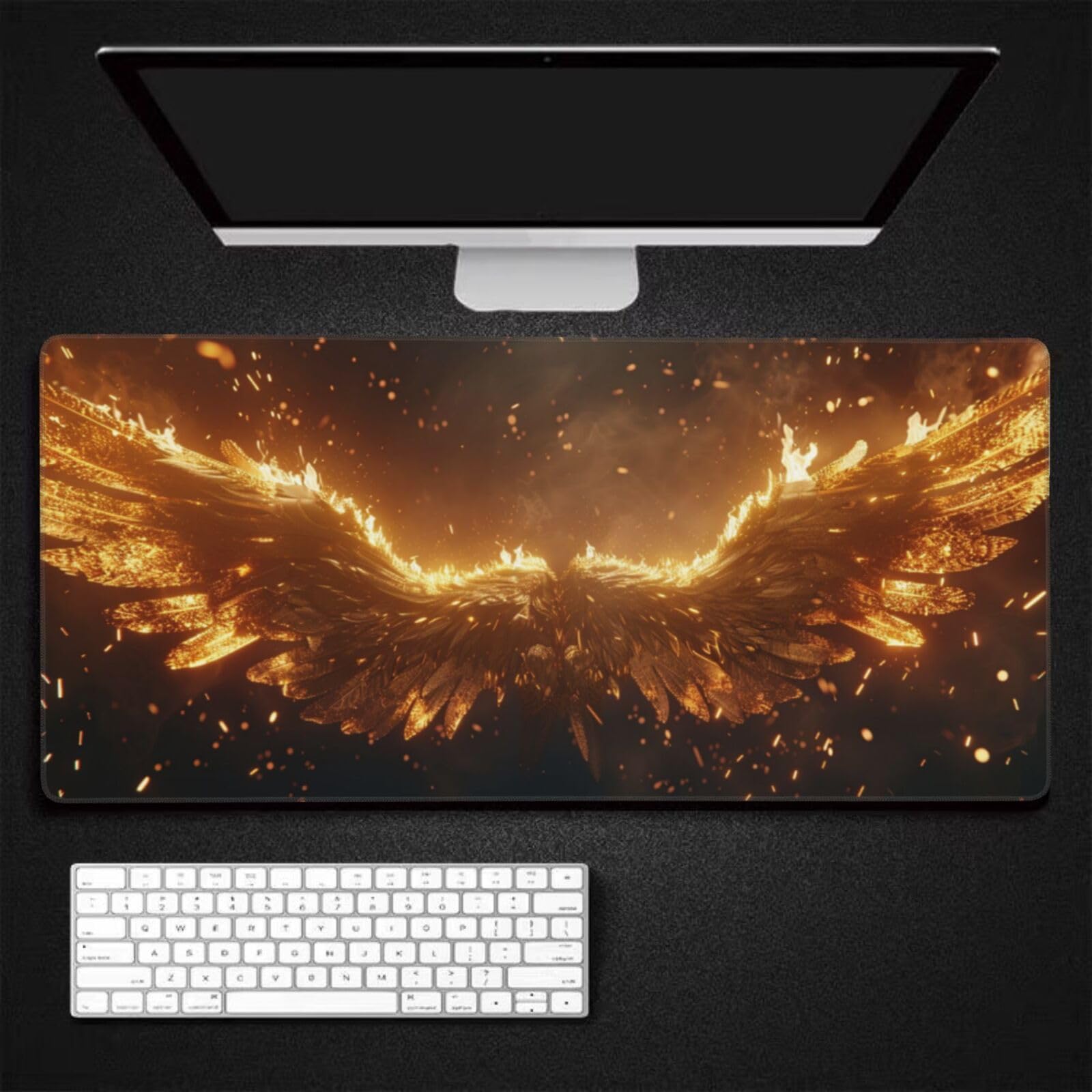 Tapis de Souris XXL 90 x 40 cm, Or & Aile Tapis de Bureau G792