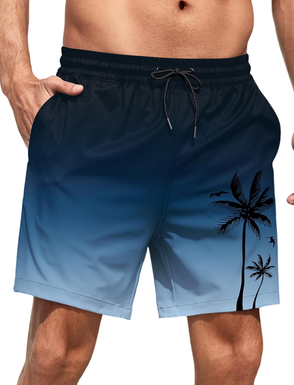 Lzzidou Men Swim Trunks with Mesh Liner 5 Inch Inseam Board Shorts Quick Dry Bathing Suit