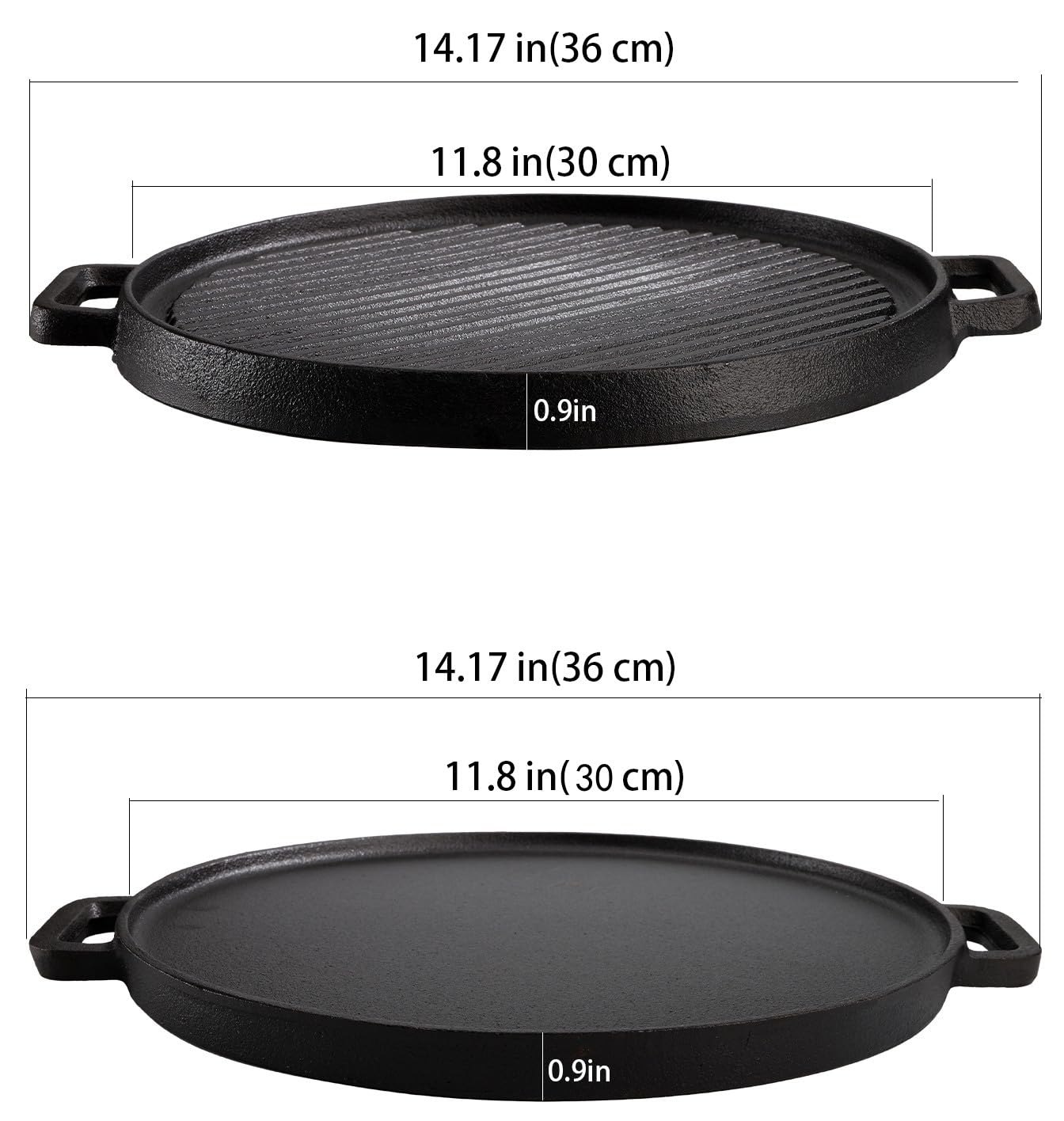 Planchas de hierro fundido de 12 pulgadas, parrilla reversible 2 en 1 con asa, sartén reversible para estufa, cocina de gas, estufa eléctrica, parrilla abierta fuego 2