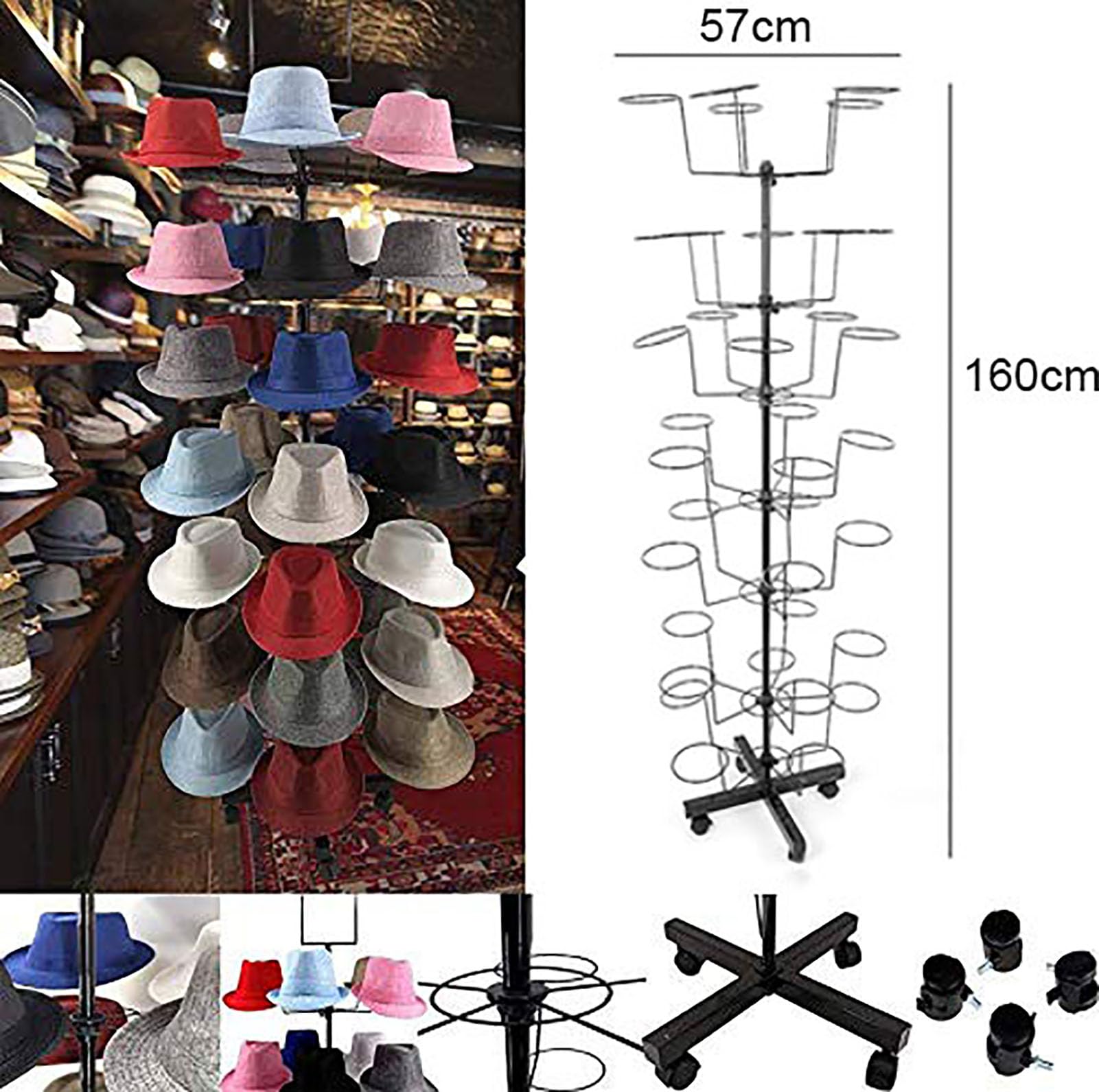 Soporte Giratorio Ajustable de 7 Niveles para exhibición de Sombreros - Estante Giratorio Independiente para la organización de Gorras de béisbol, Gorros para Pelucas y Sombreros
