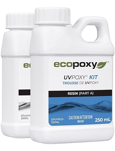 EcoPoxy UVPoxy - Kit de resina epoxi para recubrimiento de superficies de mesa y arte  16.91 onzas líquidas  0.5 litros curado rápido, resistente a