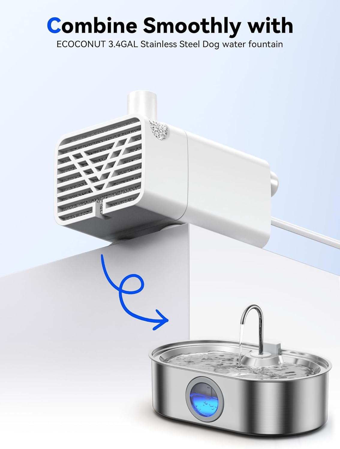 3.4gal dog water fountain for large dogs, 13l stainless steel large pet fountain with deeper & wider drinking area, automatic dog water bowl dispenser with water window & led (pump)