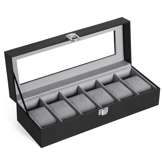 INOVERA Slot Watches Display Storage Box Case Holder Organizer with Transparent Window (Black and Light Grey)