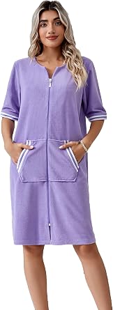 Richie House RH Housecoat Women Zipper Front Duster Robe 3/4 Lounger Housedress Pocket Nightgown S-3XL RHW4008
