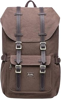 Laptop Outdoor Backpack, Travel Hiking& Camping Rucksack Pack, Casual Large College School Daypack, Shoulder Book Bags Back Fits 15" Laptop & Tablets by Kaukko (Canvas Coffee)