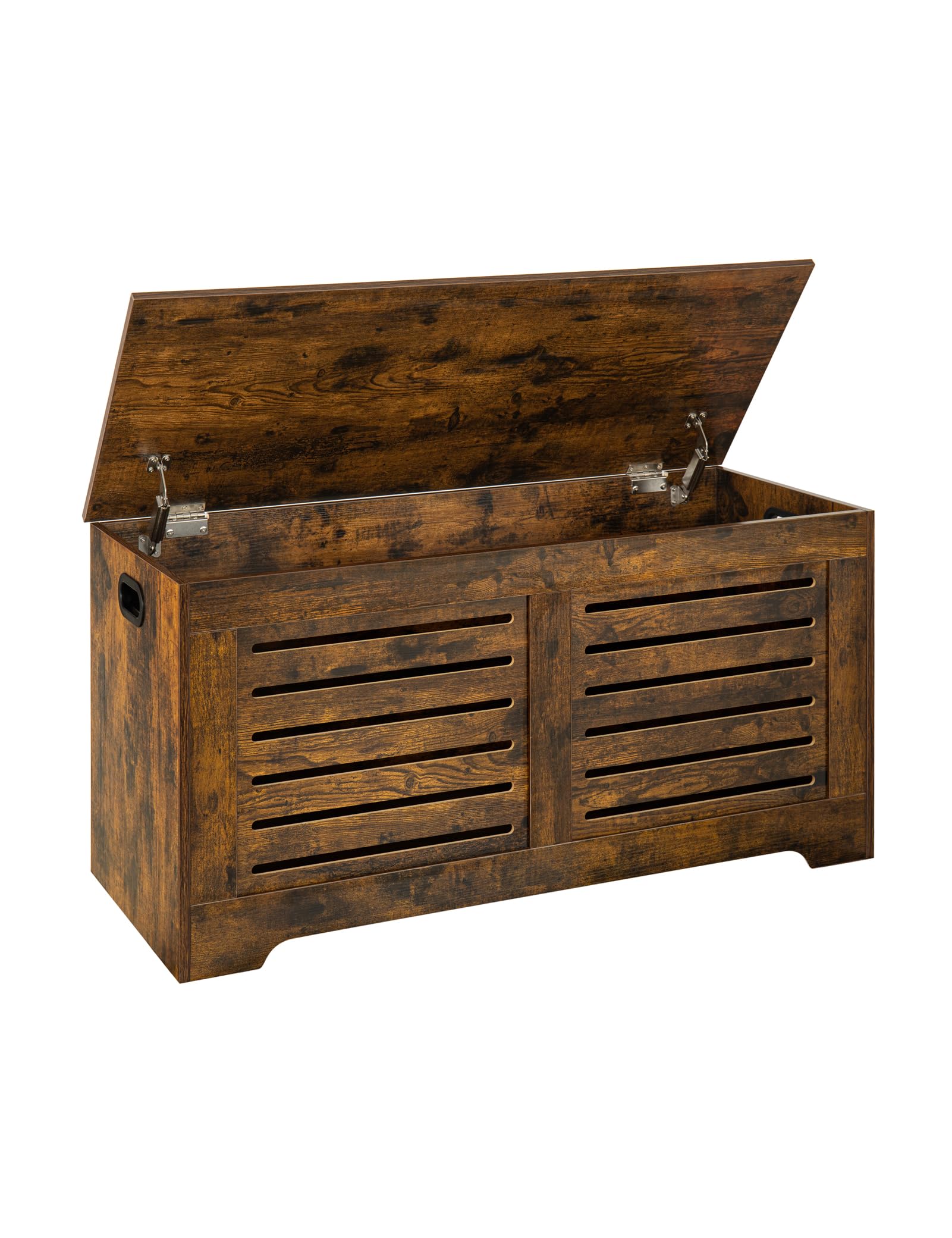 DINZI LVJ Storage Chest, 39.4”Wooden Toy Box with 2 Safety Hinges, Retro Entryway Shoe Storage Bench with Flip-Top, Sturdy Large Storage Trunk for Living Room, Bedroom, Easy Assembly, Rustic Brown