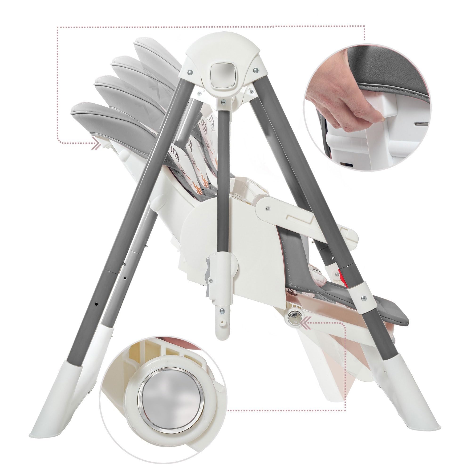 Baby Vivo Trona 3 en 1 para niños, altura regulable, con reposapiés, trona para bebé, trona combinada, columpio, respaldo ajustable, bandeja extraíble, color gris
