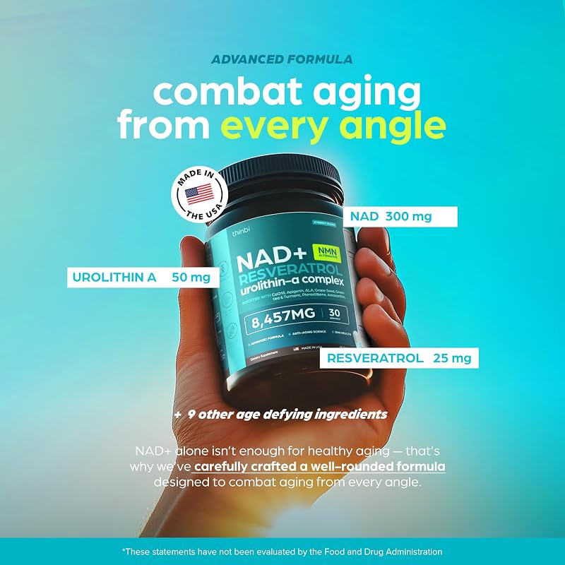 Thinbi Liposomal NAD+ Supplement with Resveratrol & CoQ10, 60 Count image 3