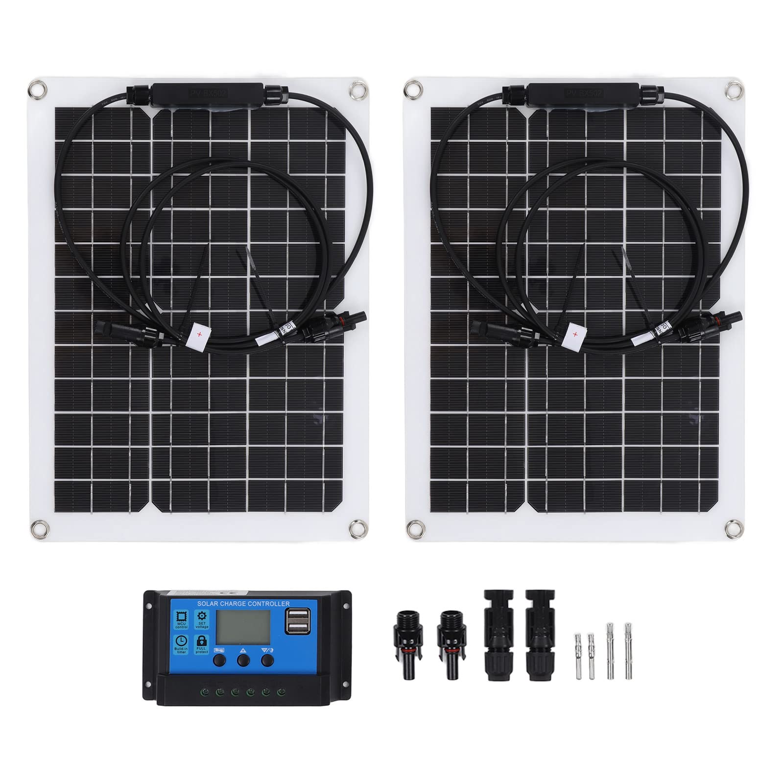 Panel Solar Monocristalino Flexible de 30 W con Controlador de 50 A para Suministro de Energía de Batería de 12 V, Ideal para Vehículos Recreativos y Acampadas