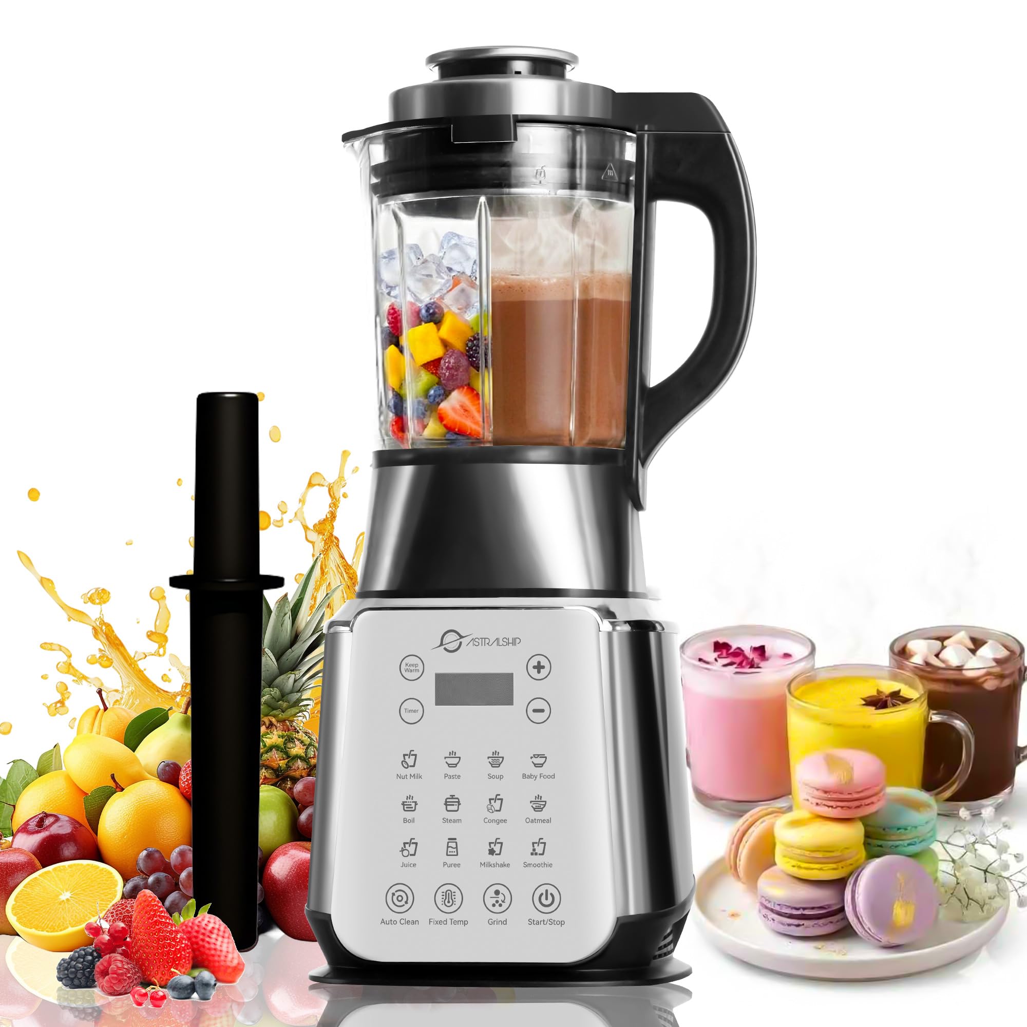 Glass Blenders for Kitchen Stainless Steel Professional Blender for Smoothies 1500W Motor Food Processor Combo 9 Adjustable Speeds