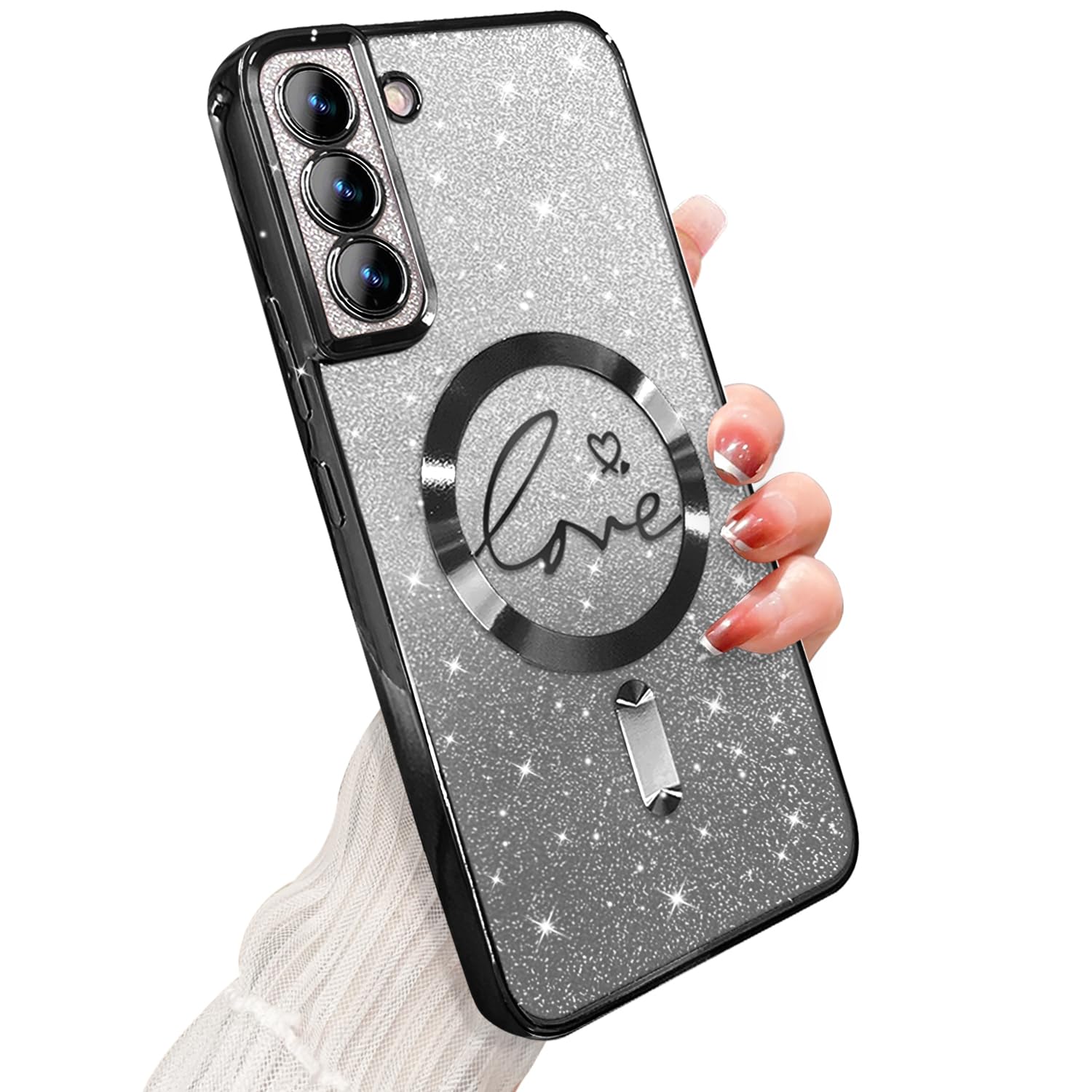 ZONRW for Samsung Galaxy S21 Case Magnetic,for Women Girl Soft Cute Luxury Love Heart Plating Bling Gradient Glitter Clear Phone Case Compatible with