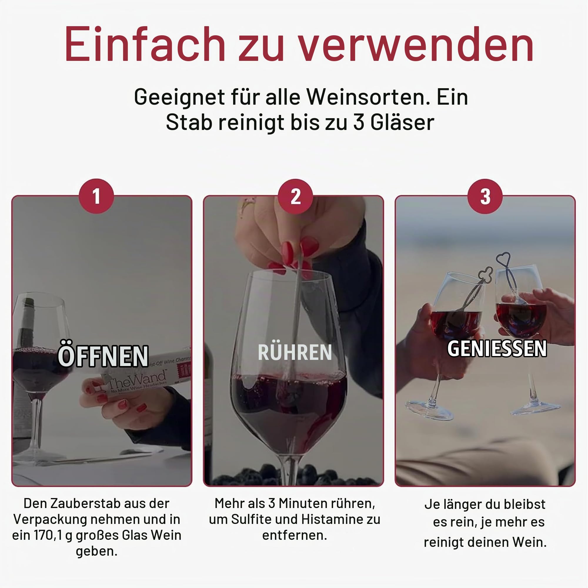 The Wand, Weinfilter, der Histamine, Sulfite und Konservierungsstoffe entfernt; genießen Sie den Wein, ersparen Sie sich die Nebenwirkungen 8 grau