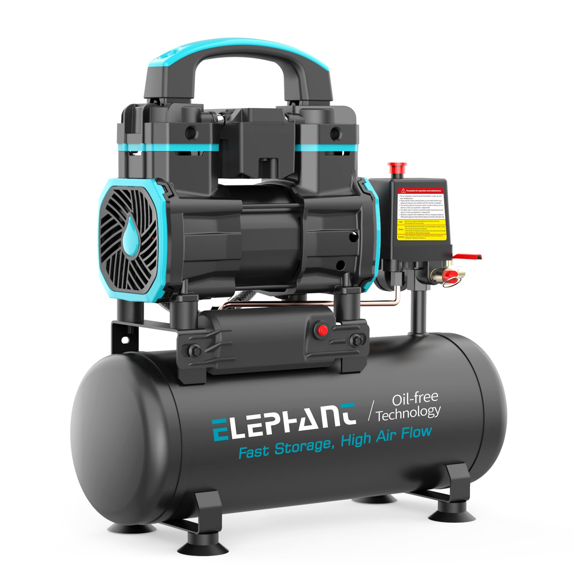 Elephant 1.2 HP Oil Free & Noiseless Air Compressor 08 Litre 100% Aluminium Winding.(AC08DC)-image-22
