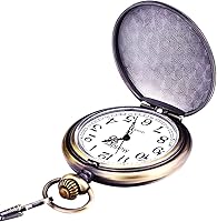 Vista 3 de Mudder Reloj de bolsillo clásico liso vintage para hombre de acero Navidad (bronce), bronce, Movimiento de cuarzo