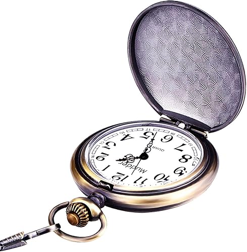 Miniatura 3 de Mudder Reloj de bolsillo clásico liso vintage para hombre de acero Navidad (bronce), bronce, Movimiento de cuarzo