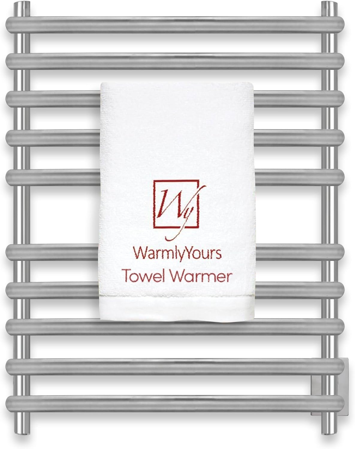 WarmlyYours Heated Towel Rack, 10-Bar Electric Towel Warmer, Hardwired, Brushed Stainless Steel, Wall-Mounted with Integrated On/Off Switch, 120V (Rome)