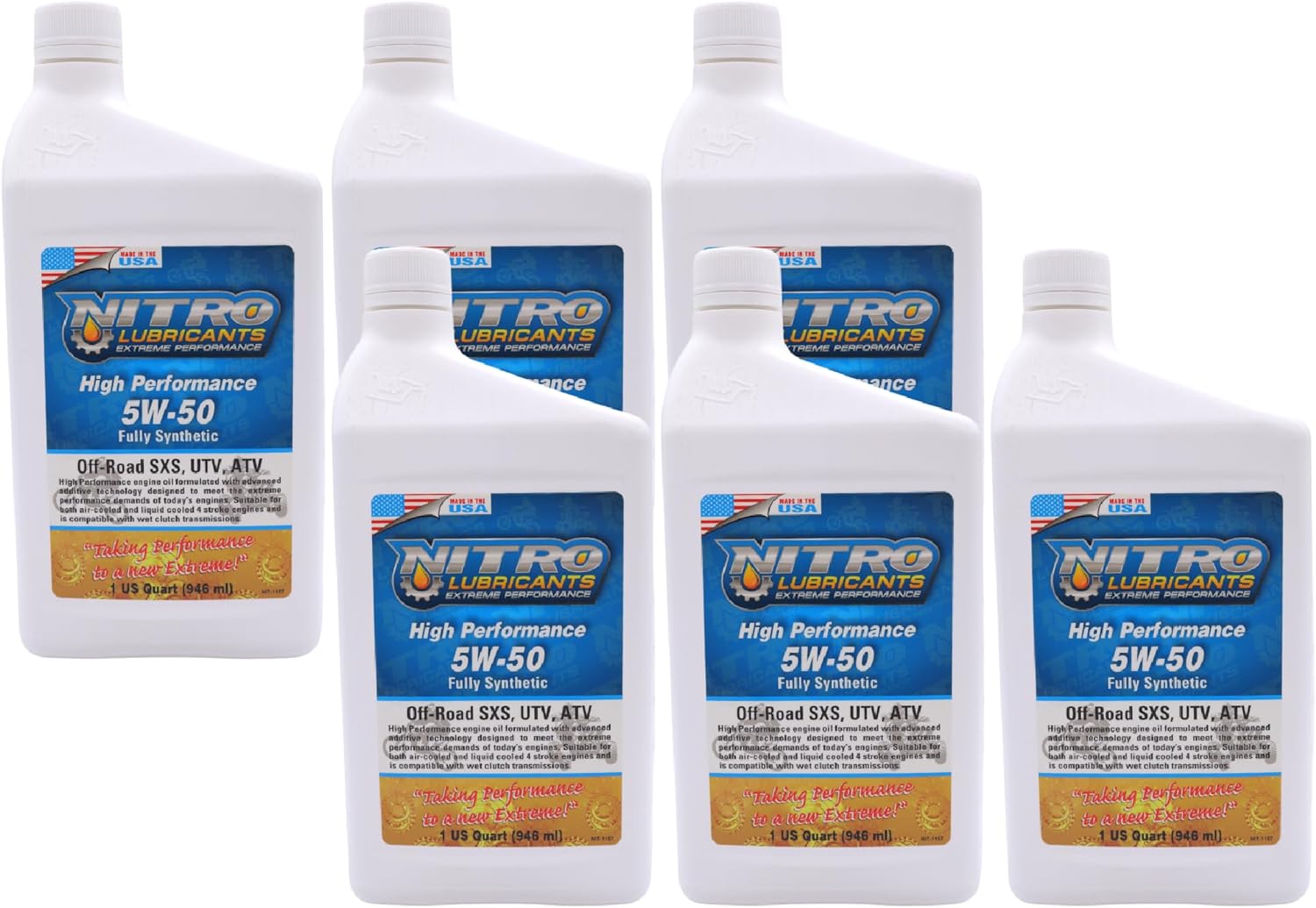 Nitro Lubricants 5W-50 4 Stroke Engine Oil – Semi-Synthetic, High Performance Formula for Motorcycles, ATVs & UTVs – Racing & Off-Road – Advanced Additive Technology – 1 Quart – Made in USA (6-Pack)