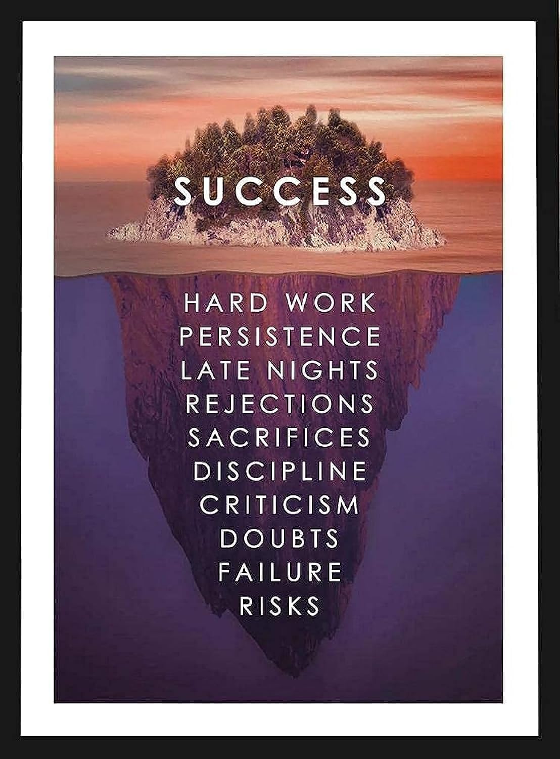 Success Quotes Ice Berg Wallpaper | Motivatioanl Thoughts Wall Posters with Black Frame | Wall Photo Frames for Office by Spoil Your Wall | Size: 40x55cm Frame Color: Black
