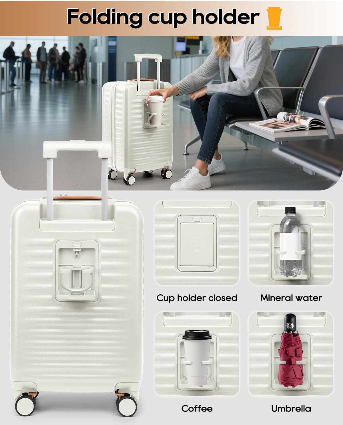 Joyway Carry on Luggage Airline Approved with Front Compartment and Cup Holder, 20 Inch Hard Shell Carry-on Suitcase with Spinner Wheels and TSA Lock for Women Men - Image 3