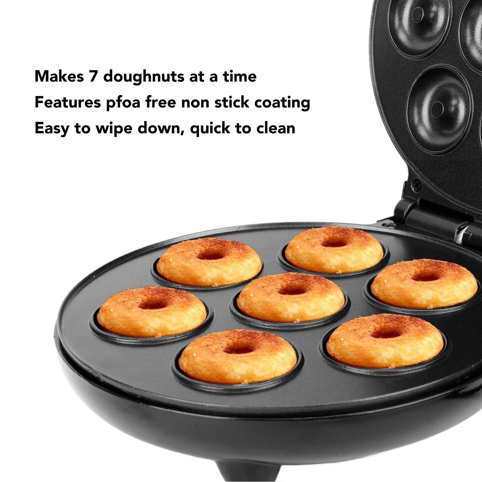 Donut Maker, 1000W Antiadhésive Mini Donut Maker Machine Double Face Heating Electric Donut Maker, Fait 7 Donuts, pour Enfants Petit Déjeuner Collations Desserts (Noir)