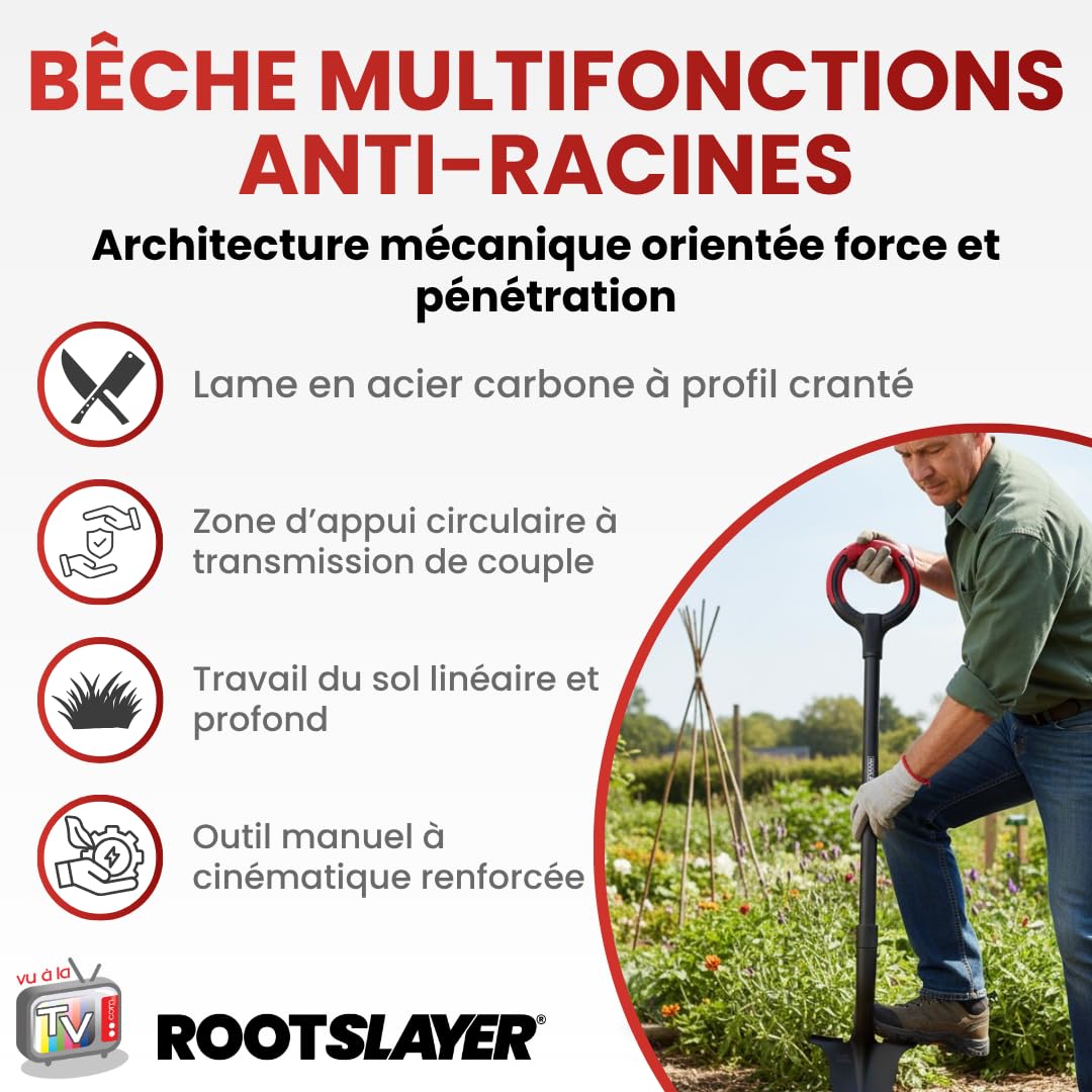 VENTEO - Bêche Professionnelle Spécial Massifs RootSlayer | Lame En V Dentée Acier Carbone | Repose-Pied | Coupe Racines et Creusage Précis | Outil Jardinage Massifs Bordures | Sols Compacts Jardin