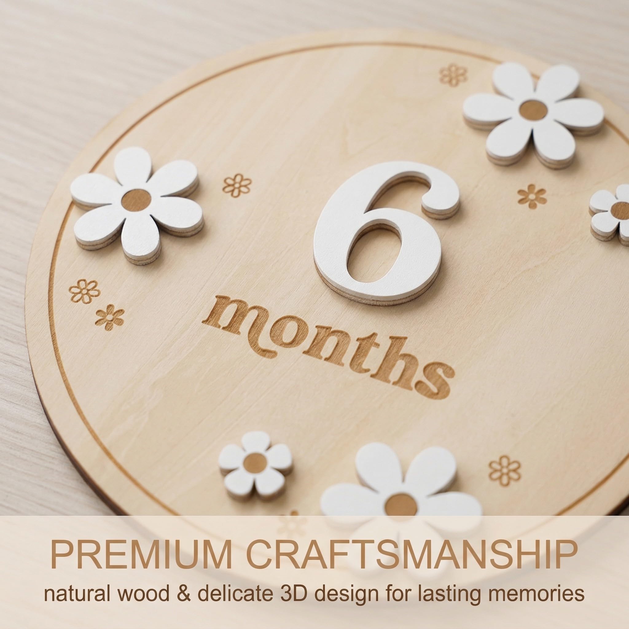 JIRVEX Tarjetas meses bebé de madera 1 Pcs Meses 1-12 Tarjetas de madera para bebé Hitos Fotografía Recuerdos de Crecimiento — view 3