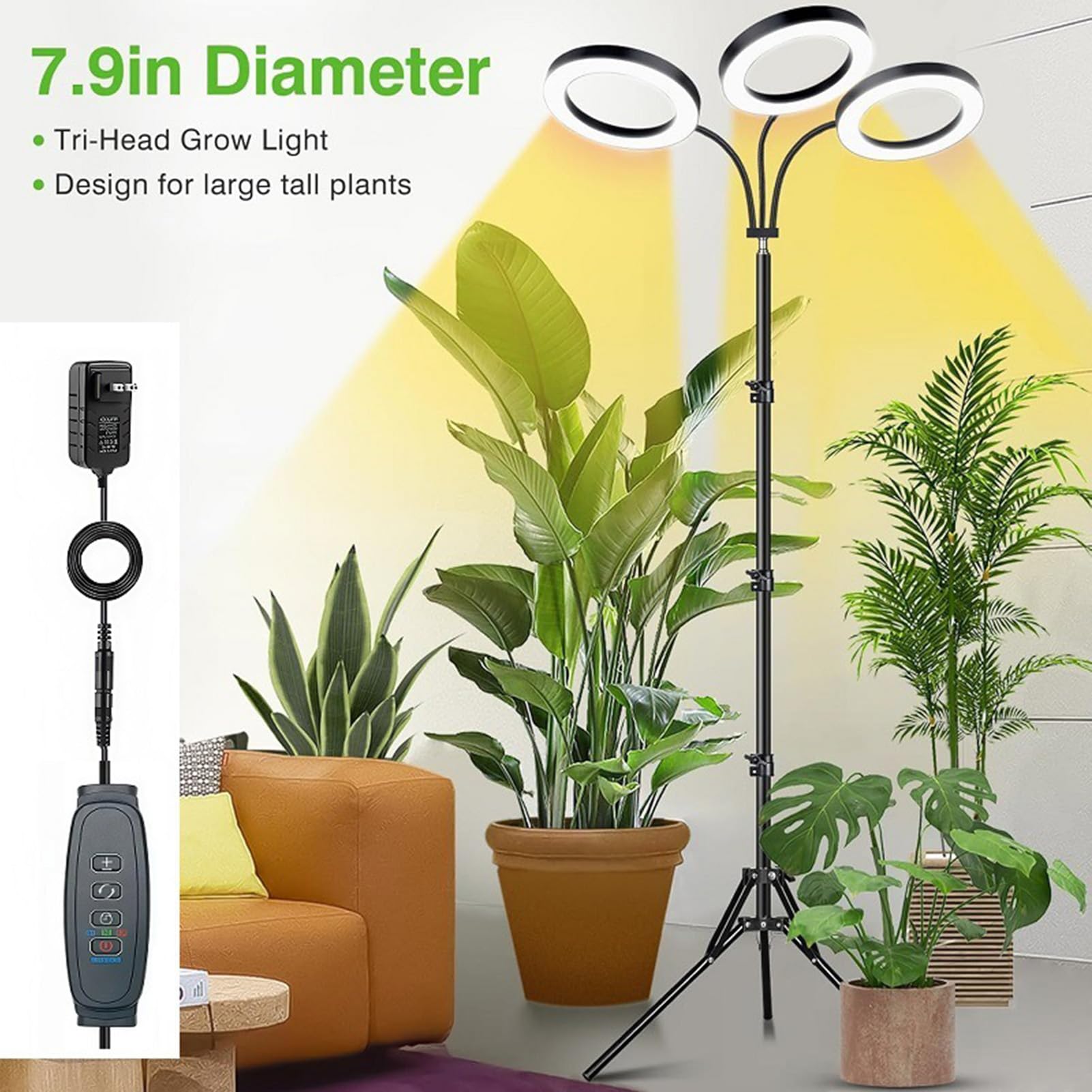 Zerodis Luces de Cultivo para Plantas de Interior, Luz de Espectro Completo para Plantas con Cuello de Cisne Ajustable 360, 6 Niveles de Brillo para (Enchufe de la UE 3 cabezales 28W Utilice