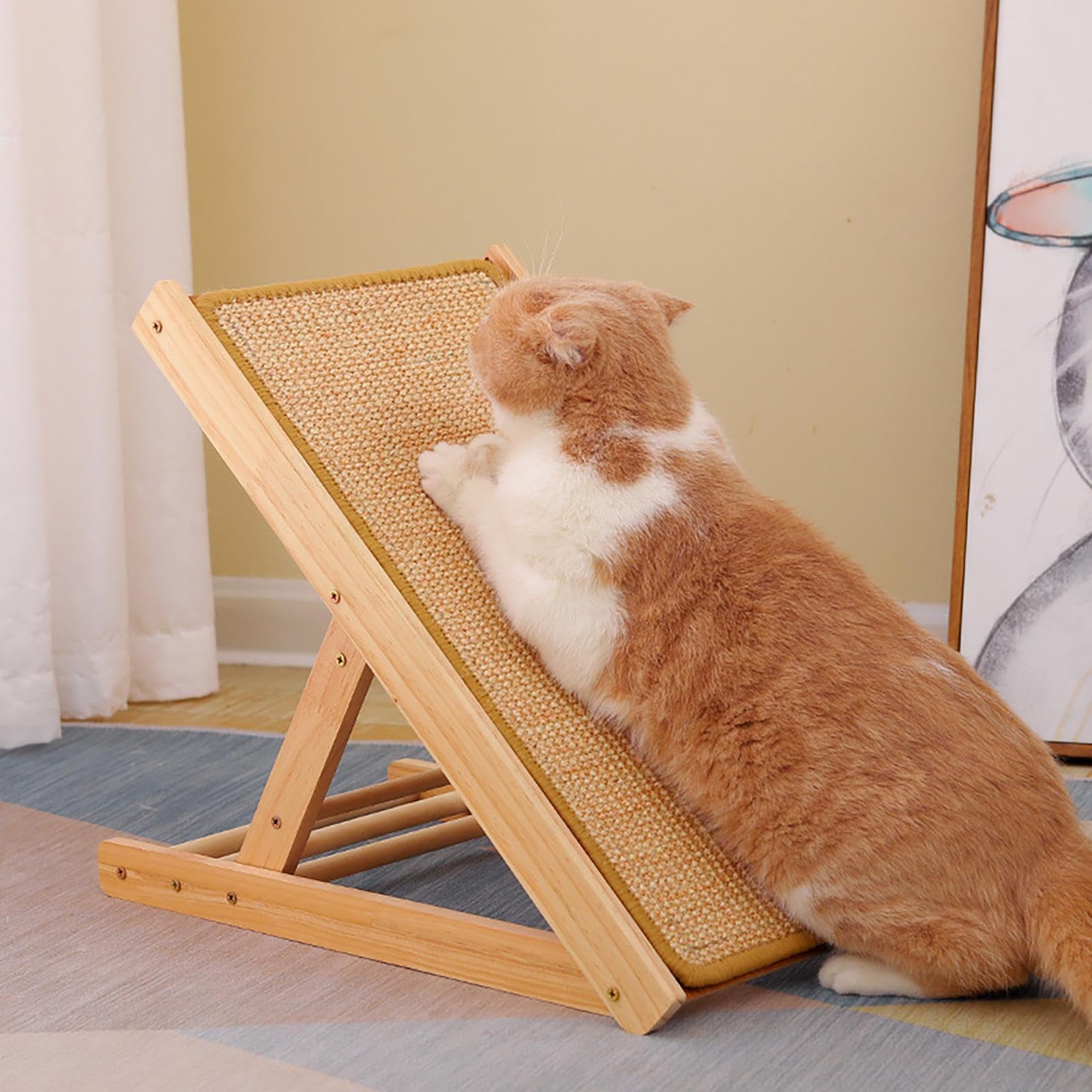 Rascador de Sisal y Rampa Duradera para Gatos de Interior con Cama Ajustable de Tres Alturas Diferentes