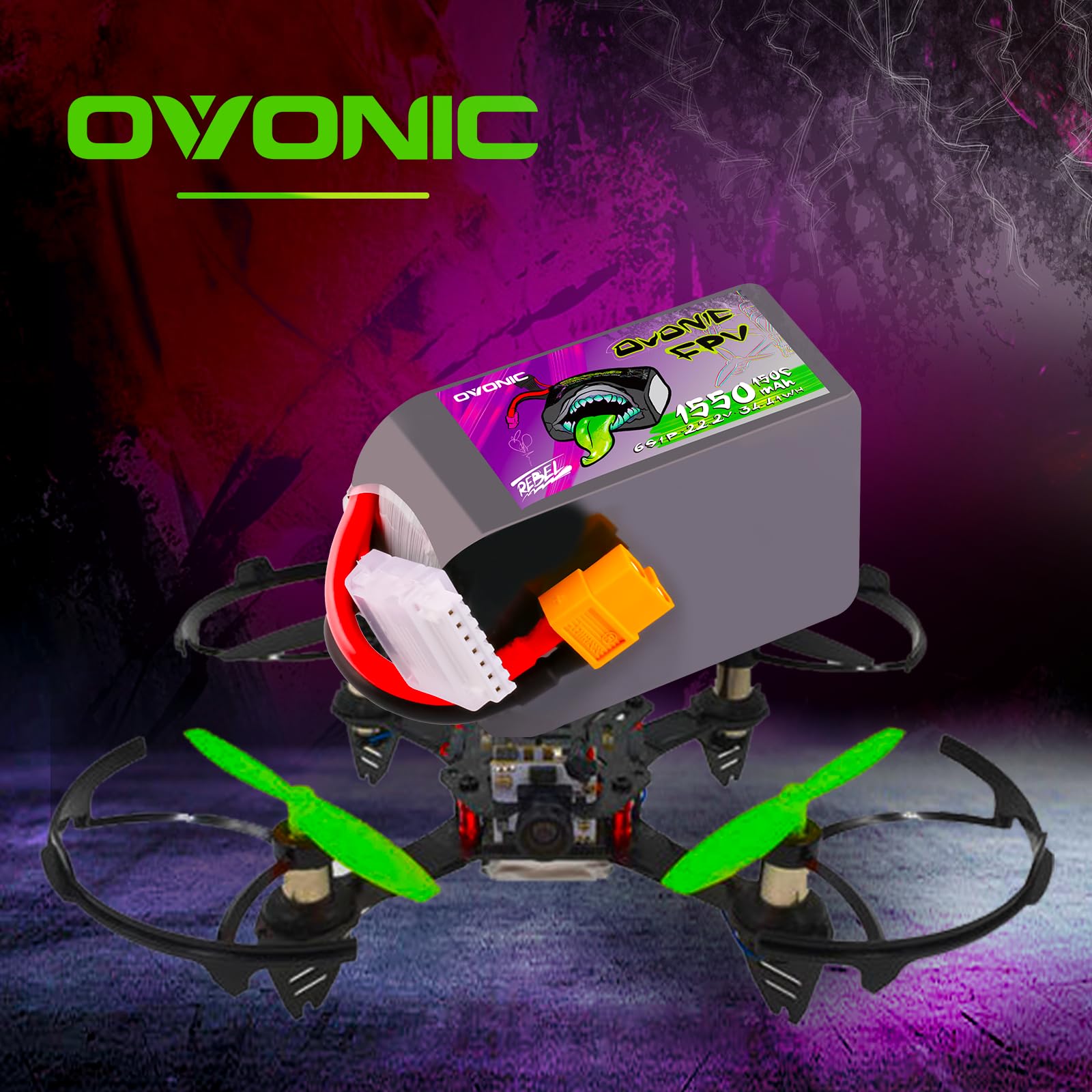 OVONIC Batteria Lipo da 6s, 1550 mAh, 22,2 V, 150 C, con spina XT60, per elicottero RC FPV, aereo, quadcopter Hobby Racing (1 PCS)