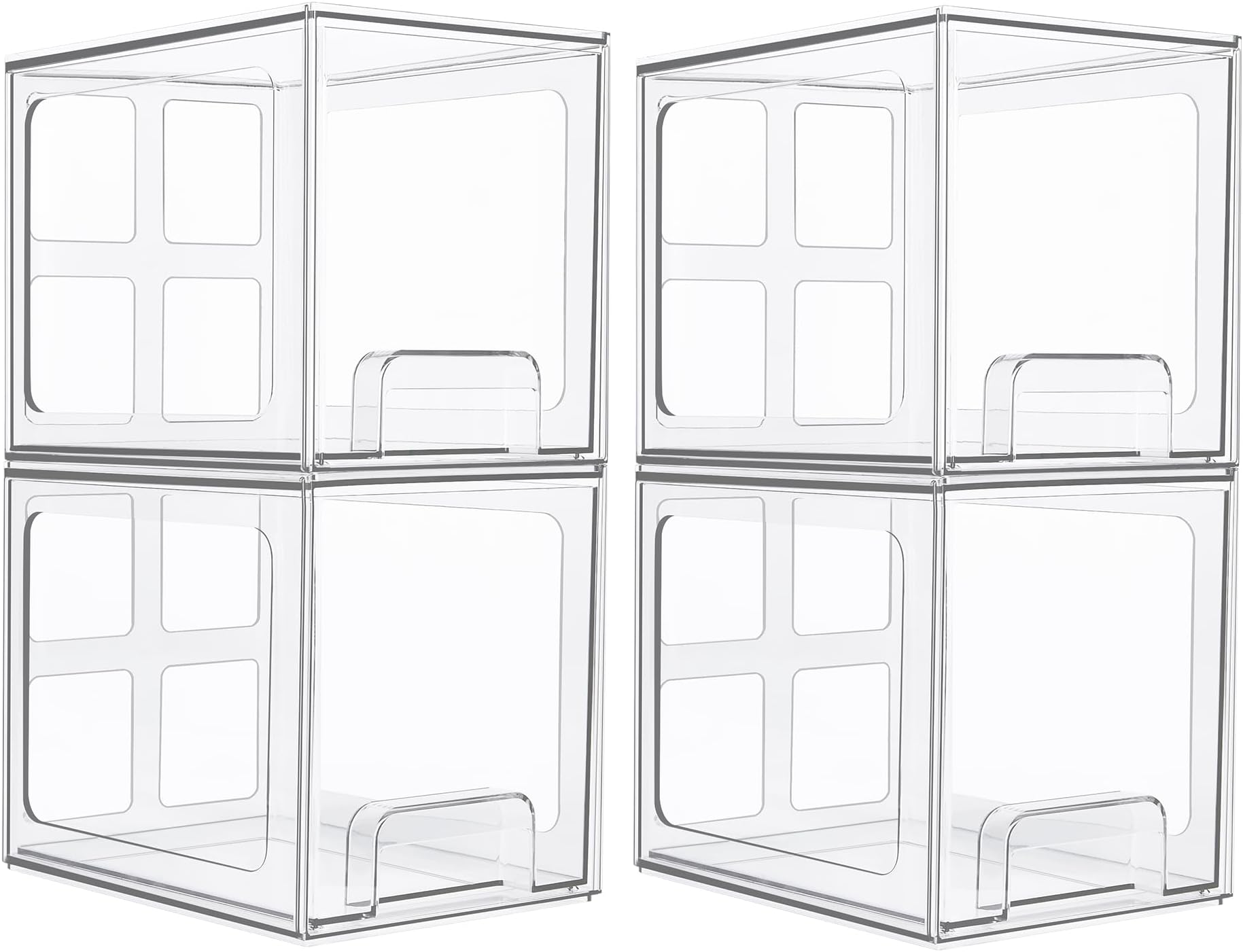 Vtopmart 4 Pack Stackable Storage Drawers, 6.6''Tall Acrylic Bathroom Makeup Organizers,Clear Plastic Drawers For Vanity, Undersink, Kitchen Cabinet,Pantry Organization and Storage