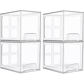 Vtopmart 4 Pack Large Stackable Storage Drawers,Easily Assemble Acrylic Bathroom Closet Undersink Organizers and Storage,Plastic Storage Bins for Kitchen Cabinets,Pantry,Makeup,Medicine Organization