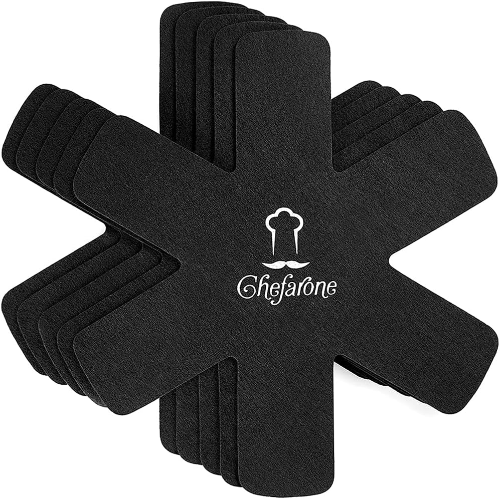 Chefarone 5-Piece Pan Protector Set (38 cm, Black) – Premium Felt Pot Protectors for Non-Stick Pans, Saucepans, Skillets & Cookware – Anti-Scratch, Space-Saving, Cut-to-Size