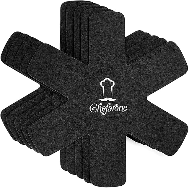 Chefarone Pan Protector to Avoid Scratching - Set of 5 Pot Protectors for Stacking - Perfect for Non Stick Pans, Saucepans, Stoneware Skillets - Anti Scratch 38 cm (Black)
