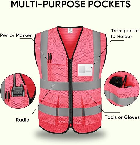 Vista 93 de TICONN Chaleco de seguridad reflectante de alta visibilidad clase II chaleco de malla para mujeres y hombres cumple con las normas ANSI Blanco