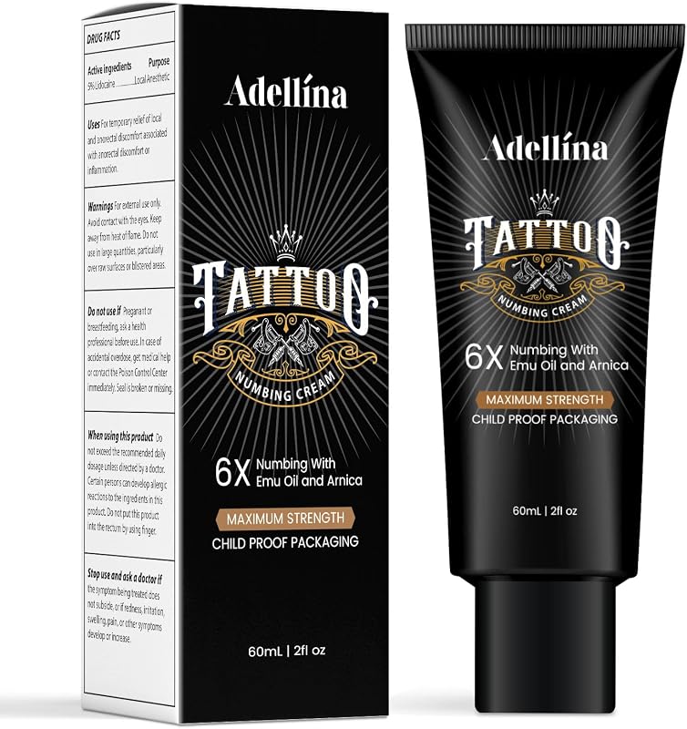 Tattoo Numbing Cream, Maximum Strength Numbing Cream for Tattoos, Waxing & Piercing for Men and Women, Long Lasting Tattoo Cream (2oz / 60g)