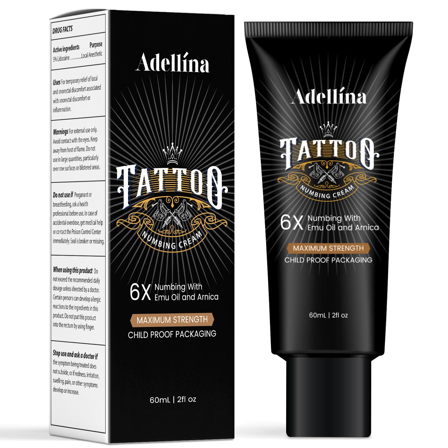 Tattoo Numbing Cream, Maximum Strength Numbing Cream for Tattoos, Waxing & Piercing for Men and Women, Long Lasting Tattoo Cream (2oz / 60g)