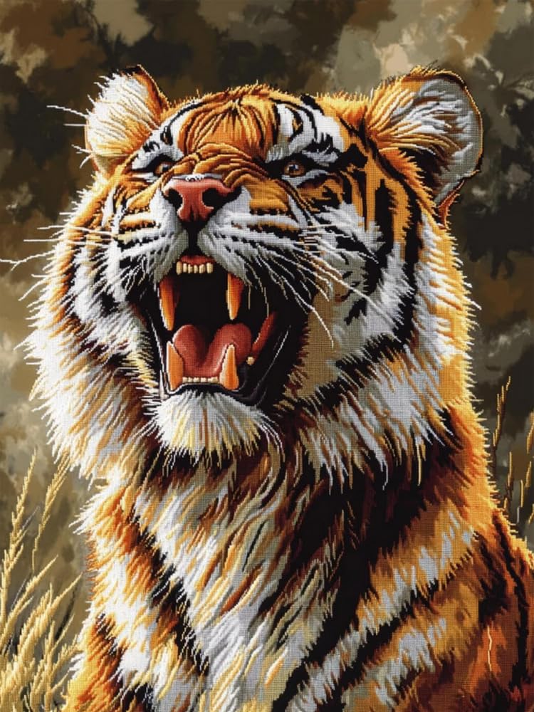 COKYIS Cross Stitch Kits for Adults Stamped 11CT Printed Cross Stitch Kit Tiger Counted Embroidery Kits for Beginner Wall Art Home Decoration 40x50cm