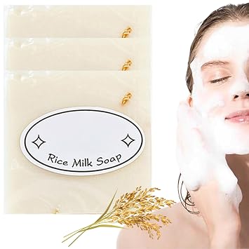 3Pcs Thai Rice Soap, 65g Cleansing Moisturizing Exfoliating Soap Bar for Women Natural Non-Irritating Rice Milk for Face & Body