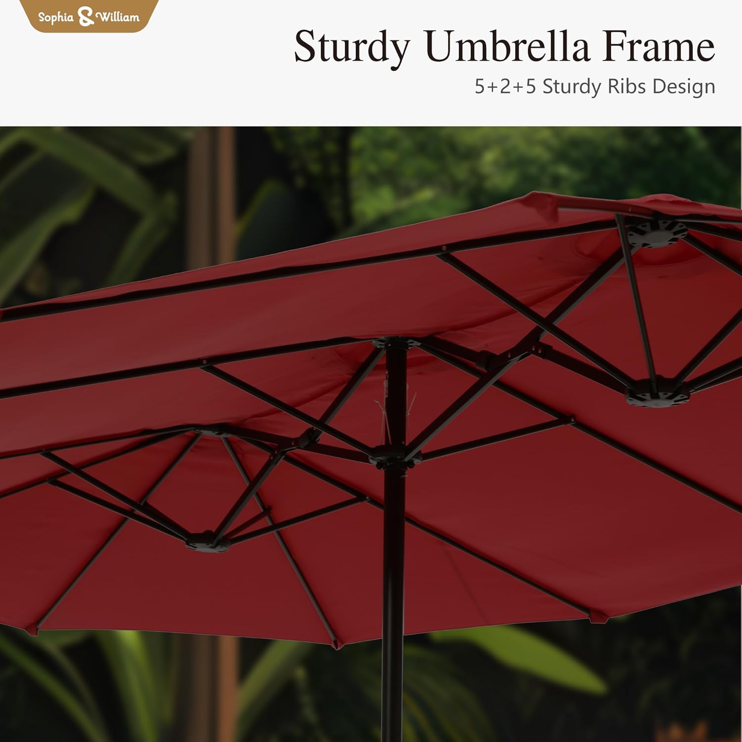Sophia & William 15 ft Extra Large Patio Umbrella with Base Included, Rectangular Outdoor Umbrella Heavy Duty, Market Umbrella Double-sided Fade Resistant for Pool Garden Backyard, Burgundy