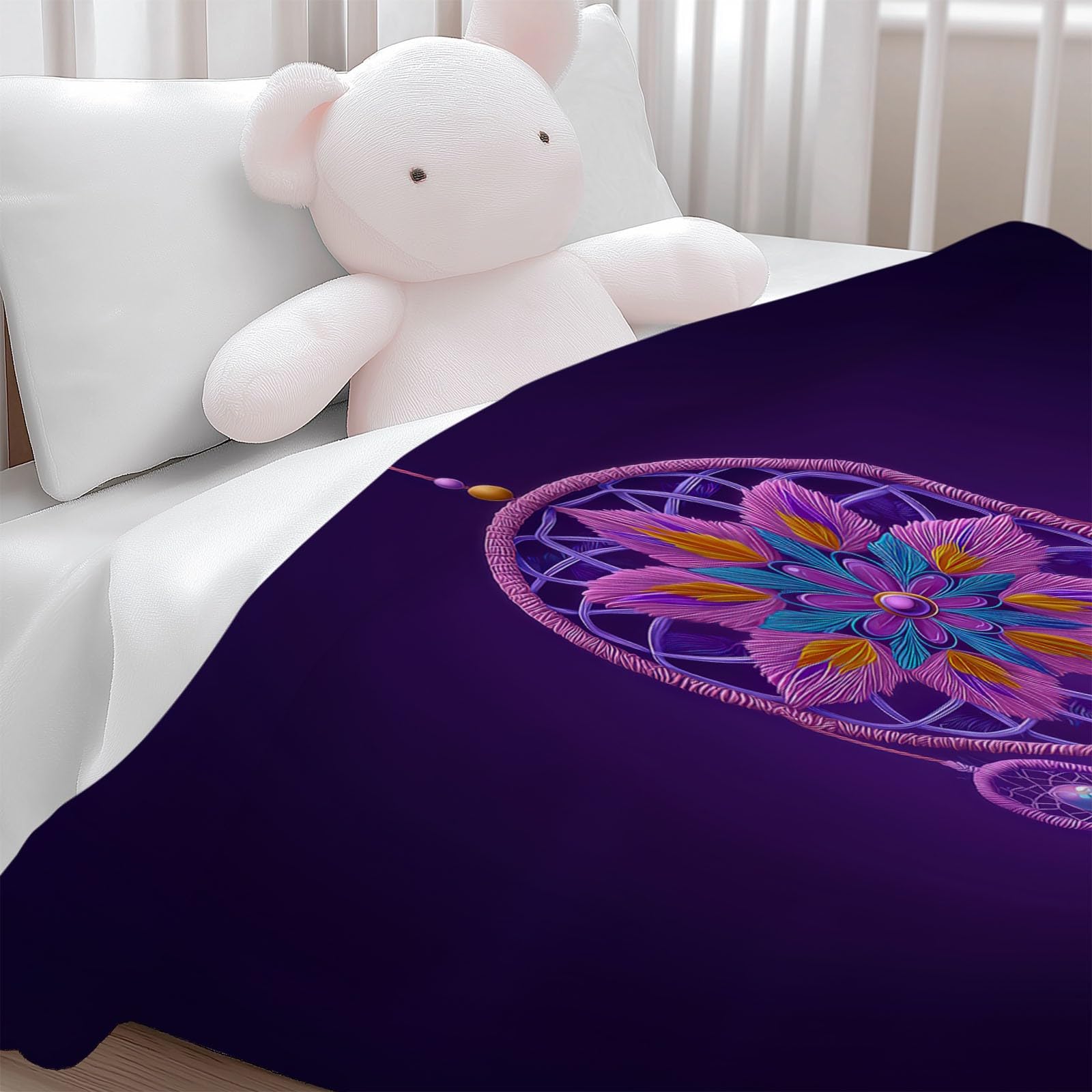 Générique Flanelowy koc 180 x 220 cm Fantastyczny łapacz snów Puszysty Księżyc Ciepły koc polarowy z mikrofibry, lekkie fioletowe koce na cały sezon do podróży, łóżka, sofy