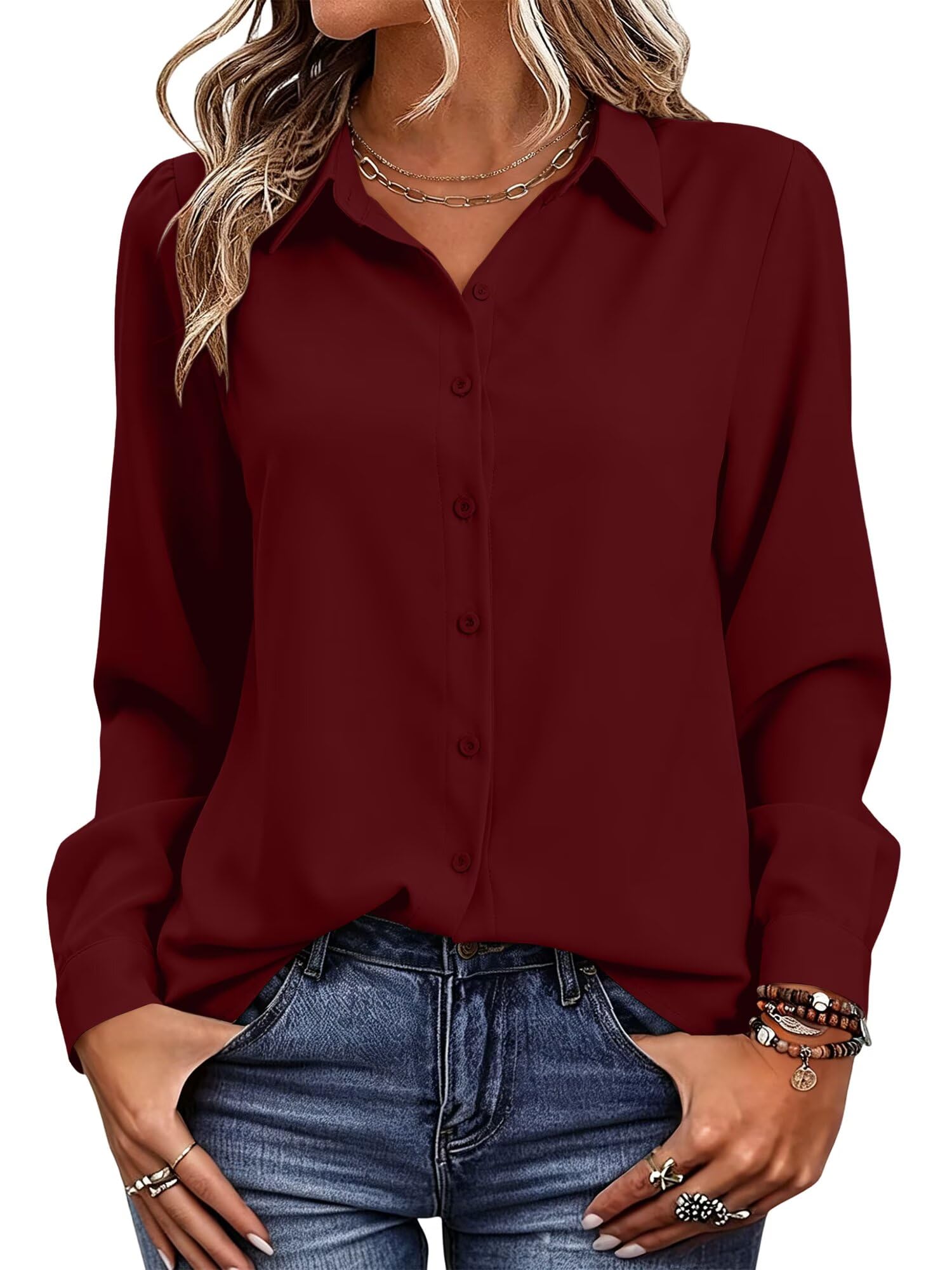 Magritta Women's Shirts Fashion Long Sleeve Tops Button Down Blouses