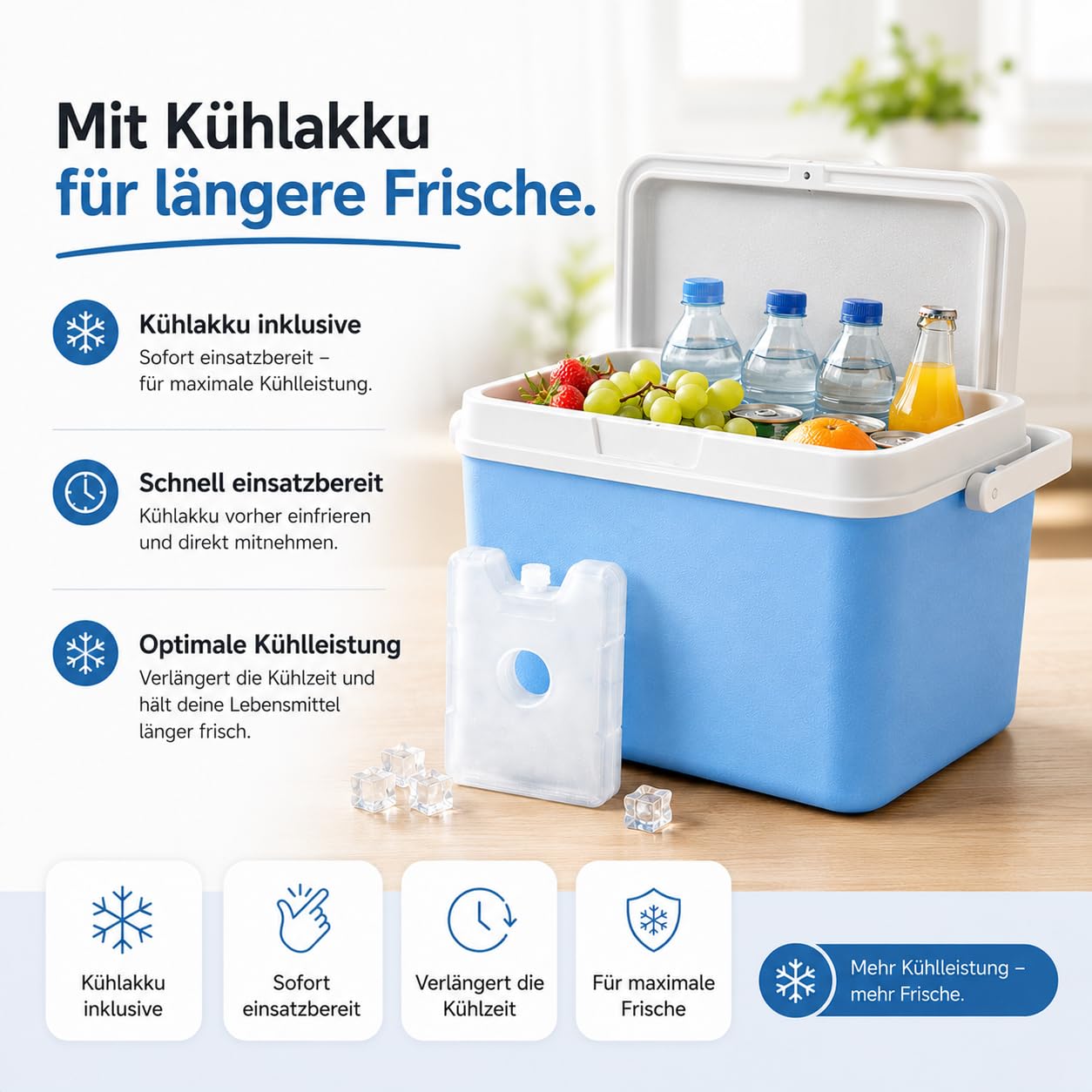 15 Liter Kühlbox mit Kühlelement & Kühlakku– Thermobox für extra Lange Kühlung, ideal als Kühltasche