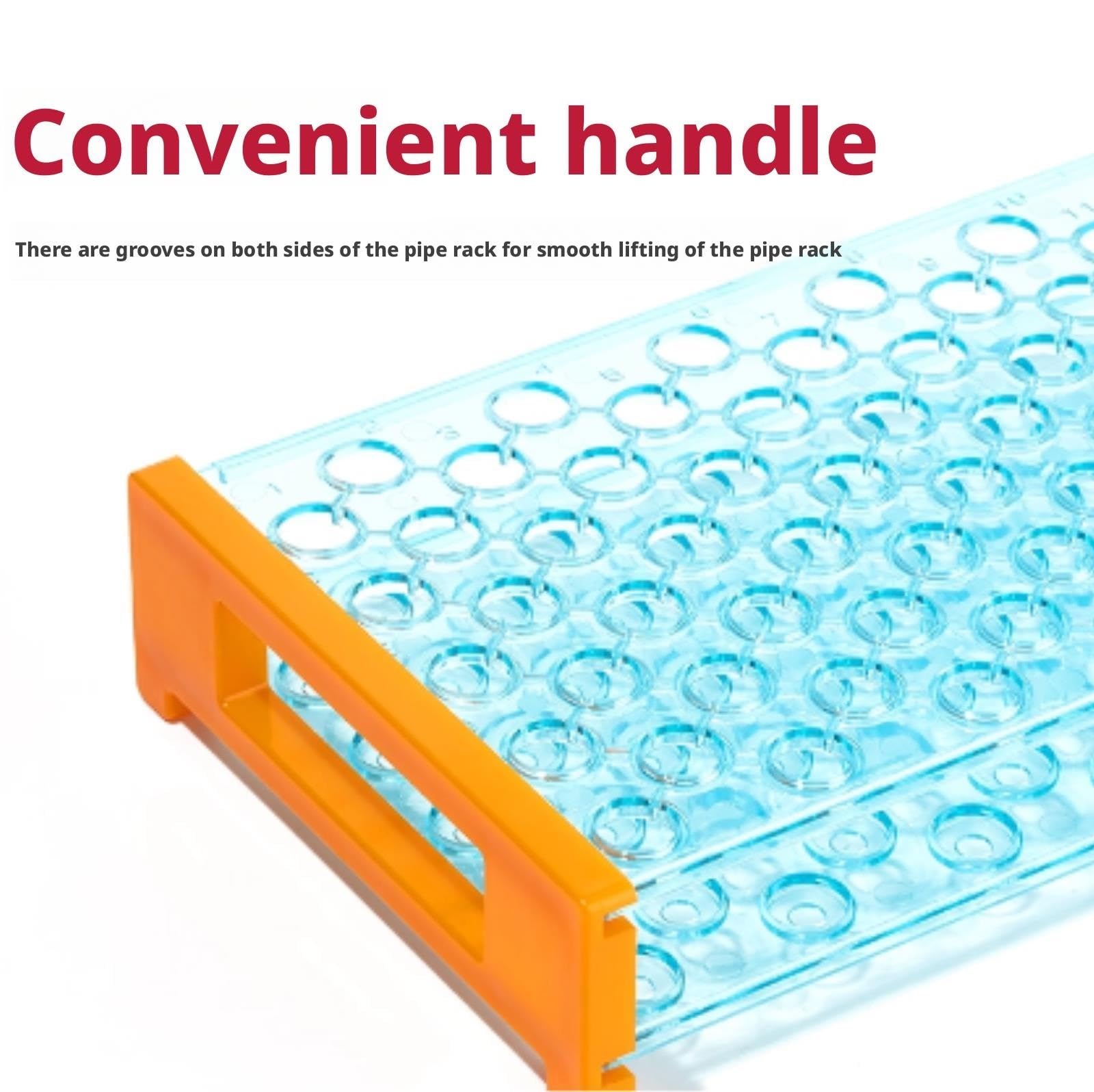 Reagenzglashalter, Reagenzglasgestell, blau, 21,4 x 11,2 6,3 cm, 50 Vertiefungen mit Griff