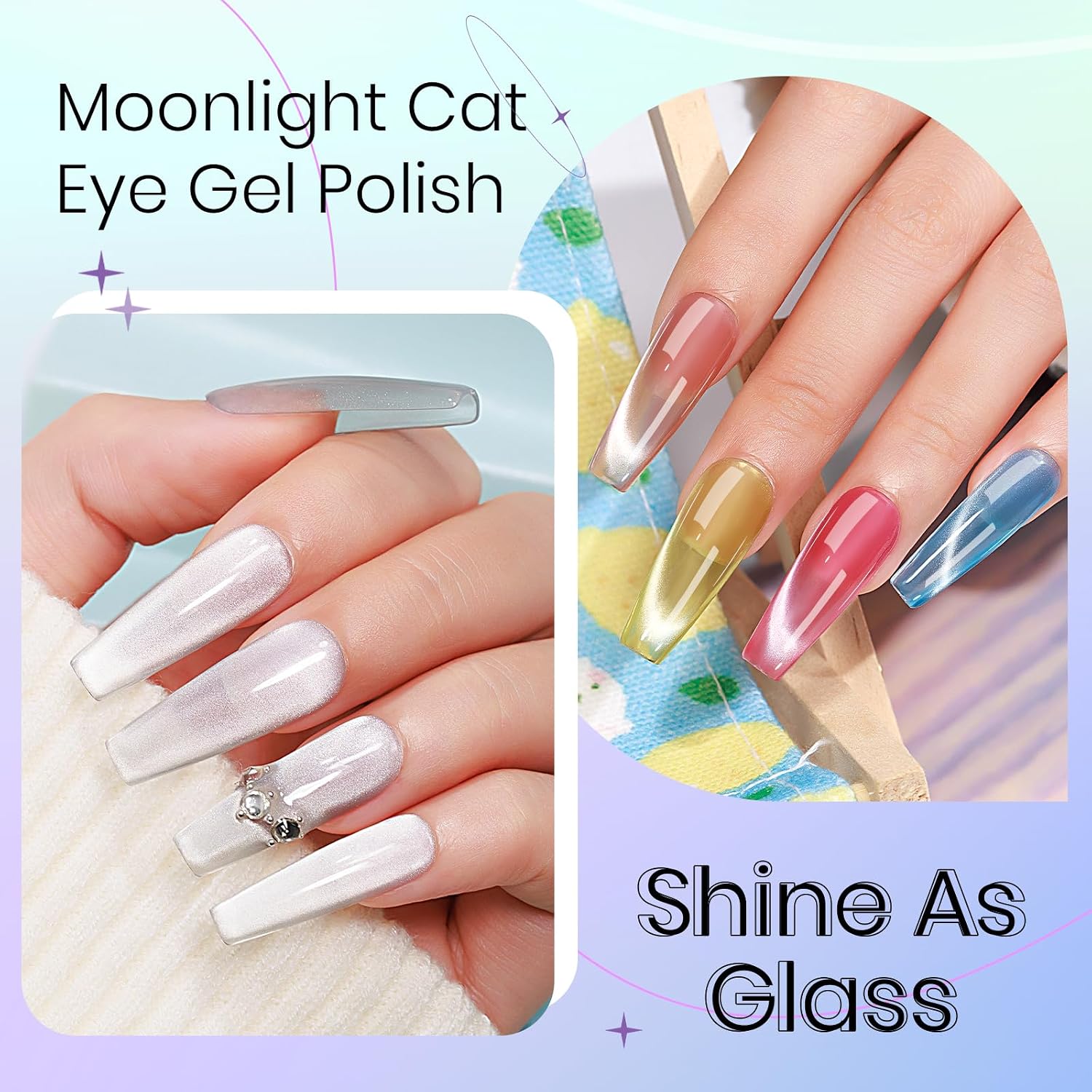 Moonlight Cat Eye Gel Nail Polish and Chameleon Magnetic Nail Polish Cat Eye Gel 12 Colors Cateye Gels Polish with Magnetic Stick Galaxy Wide Cateye Effects for Home DIY Manicure