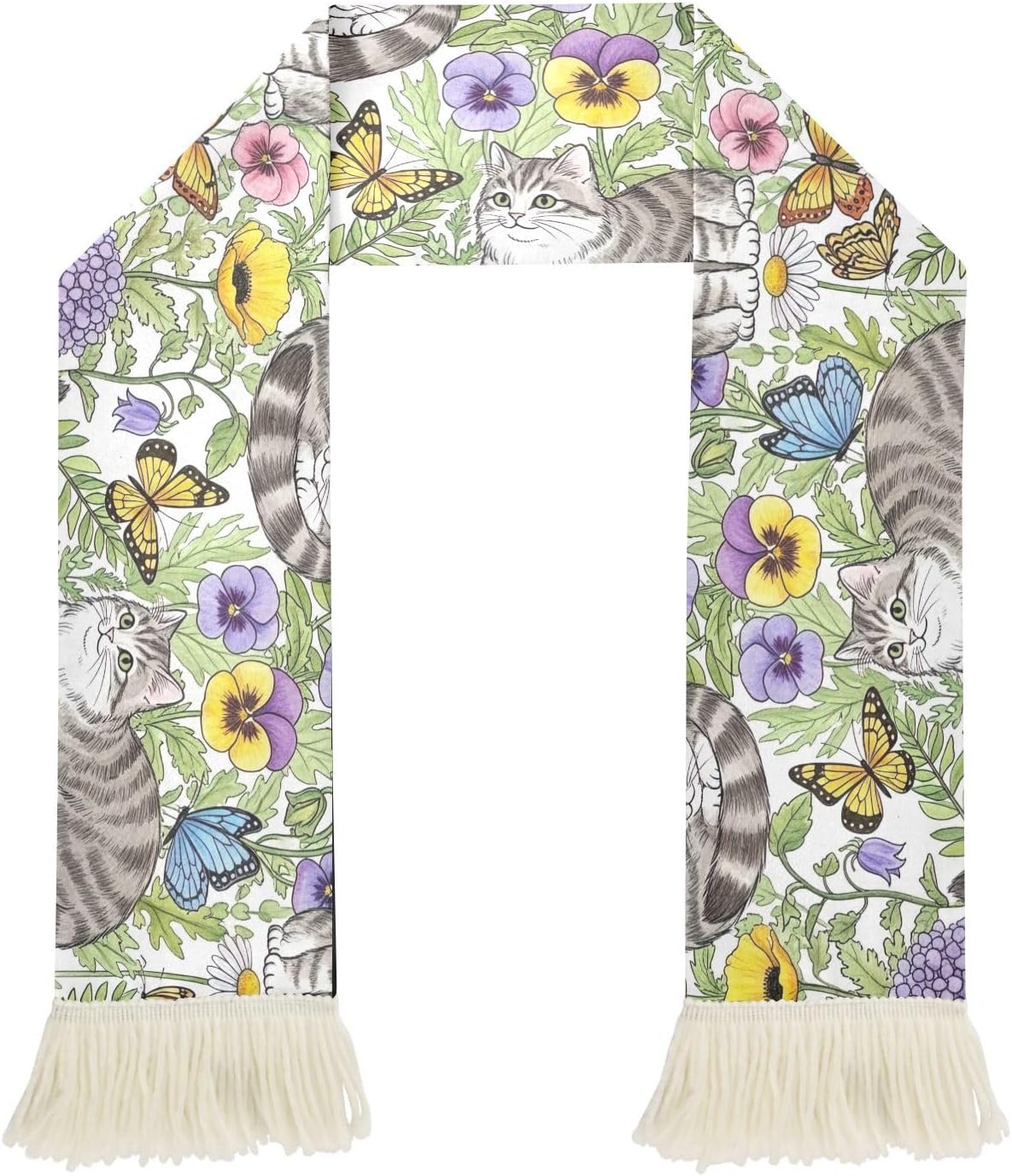 CHIFIGNO Cats Garden Flower Sports Fan Scarf with Fringe, Soft Polyester Sweat Towel Wrap for Soccer Cheering, Quick Dry