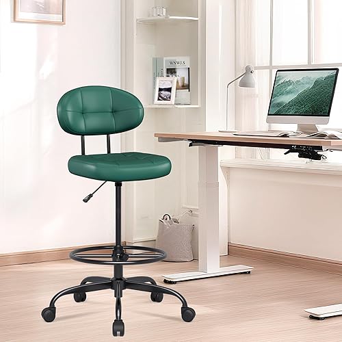 Miniatura 2 de Misolant Silla de dibujo, silla de oficina alta sin brazos con anillo para reposapiés para escritorio de pie, pequeña silla ejecutiva de piel