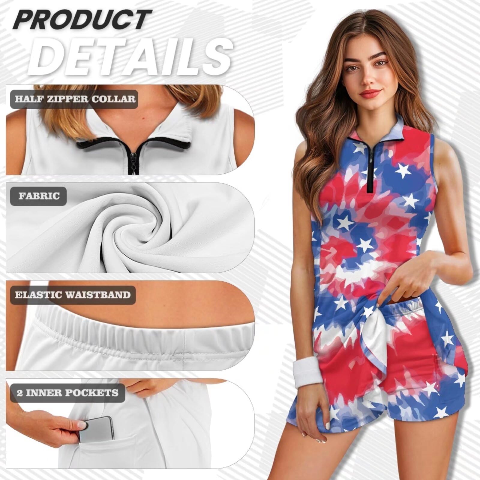 Belidome Vestido de tenis de dos piezas para mujer con pantalones cortos integrados, bolsillos, vestido de golf Outftit