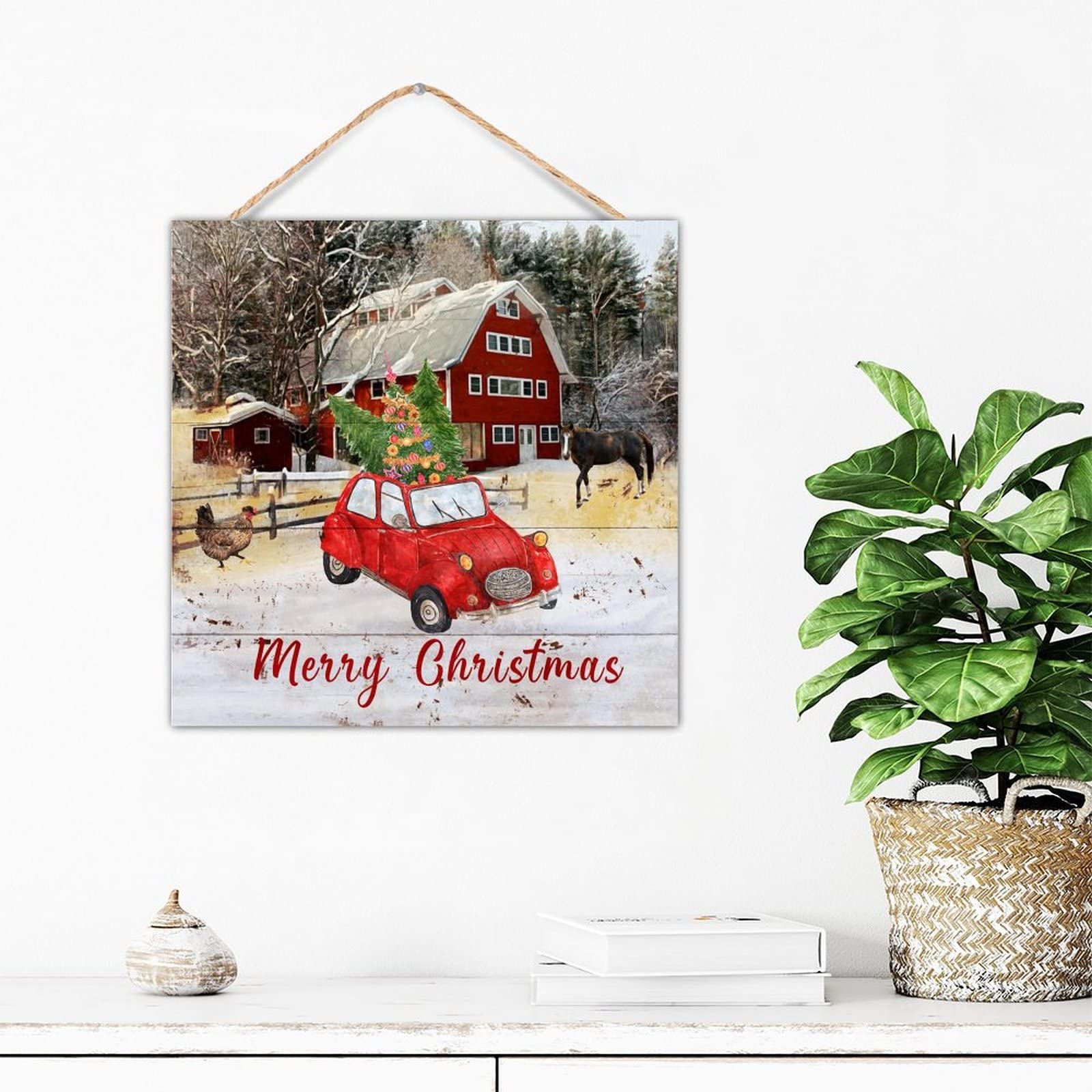 Camion rouge de Noël décoration murale en bois pour habiller un mur vide
