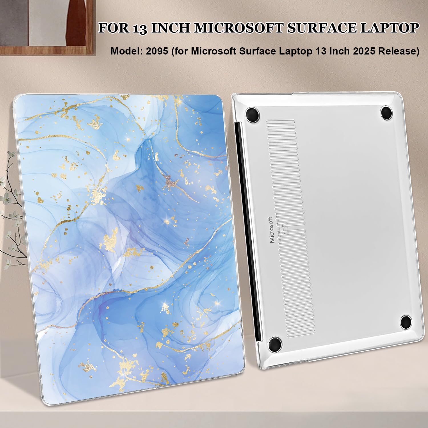 Slim Protective Case for 13 inch Microsoft Surface Laptop 2025 Copilot+PC Model 2095, Lightweight Anti-Scratch Printed Pattern Plastic Hard Shell Case Cover, Blue Marble - Image 3